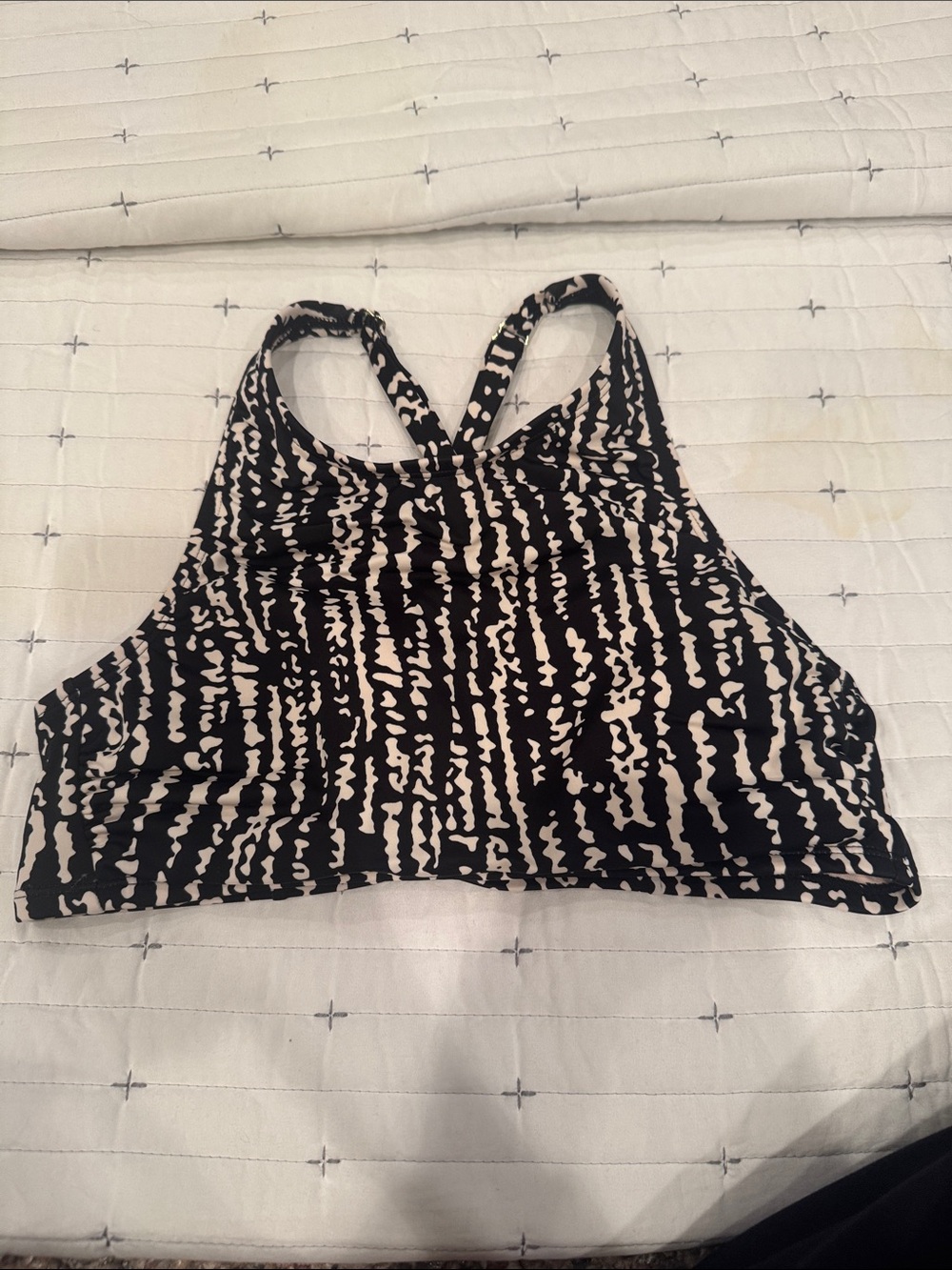 Kona Sol Black & Cream High-Neck Racerback Bikini Top